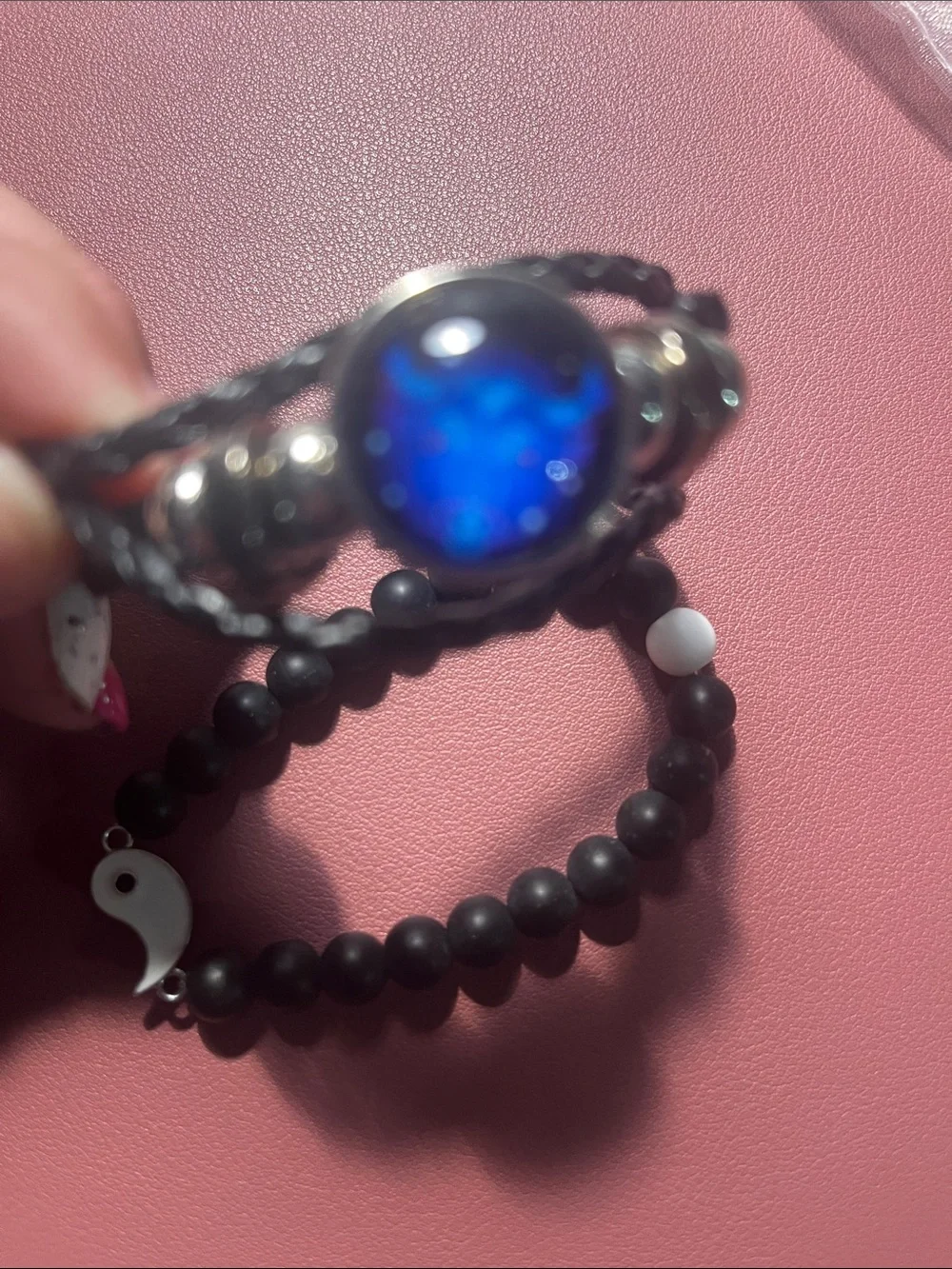 Plunder Black and White Yin Yang Beaded and Braided Bracelet Set